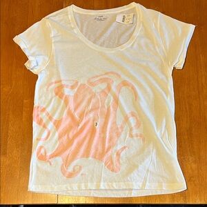J. Crew White Tee with Pink Octopus Graphic